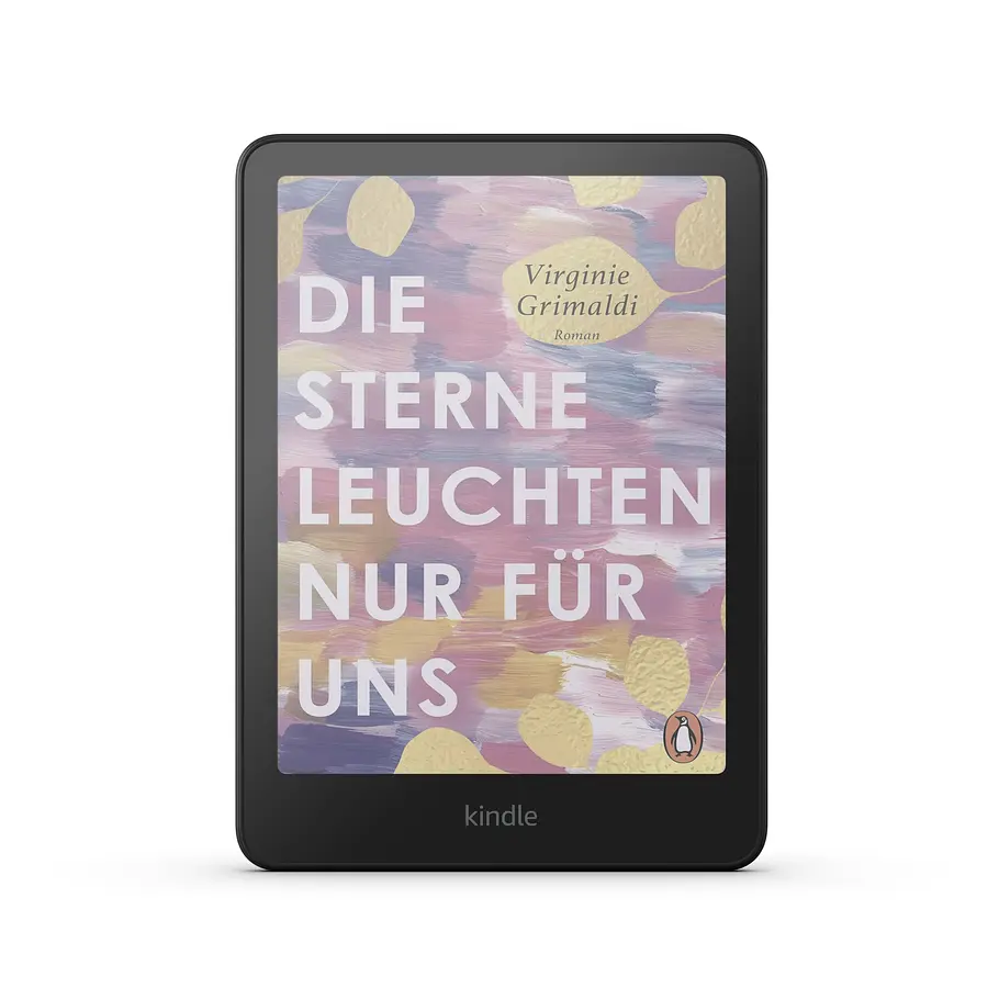 Der Kindle Colorsoft Normal Ein Bild eines Kindle Colorosoft mit dem bunten Buchcover von Die Sterne leichten nur für uns