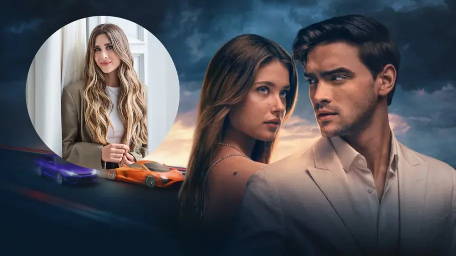 Mercedes Ron Eine Collage: Links sehen wir in einem Kreis ein Foto von Mercedes Ron, rechts sind Nick und Noah auf dem „Culpa Nuestra“-Poster.