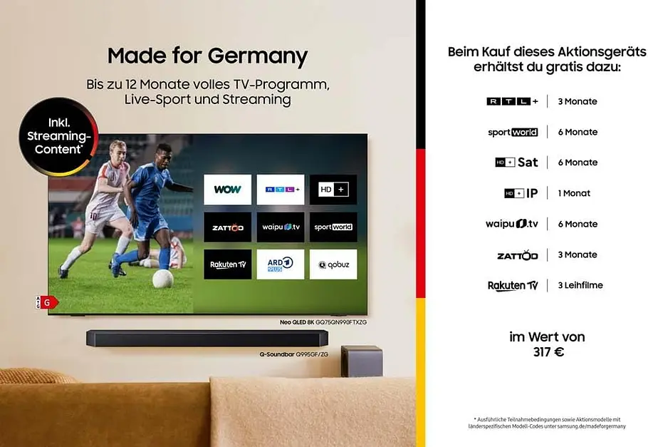 Liste des kostenlosen Streaming-Contents beim Samsung GQ65Q7FA