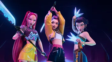 Rumi, Mira und Joey posieren mit ihren Waffen. - Foto: Netflix