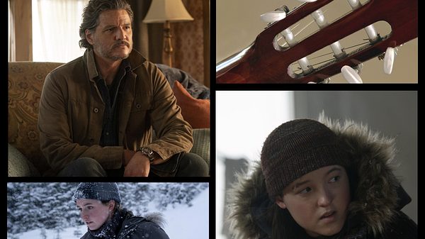 Collage: Joel, Abby und Ellie in The Last of Us, dazu das Bild einer Gitarre - Foto:  Home Box Office und IMAGO / blickwinkel