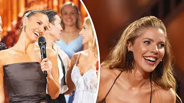 Collage: Laura Wontorra lacht am Mikro, Victoria Swarovski schaut lachend zur Seite. - Foto: RTL / Stefan Gregorowius Collage: Laura Wontorra lacht am Mikro, Victoria Swarovski schaut lachend zur Seite. - Foto: RTL / Stefan Gregorowius