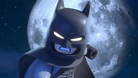 Batman schlägt auf den Boden. Hinter ihm ist der Mond - Foto: Lego 
