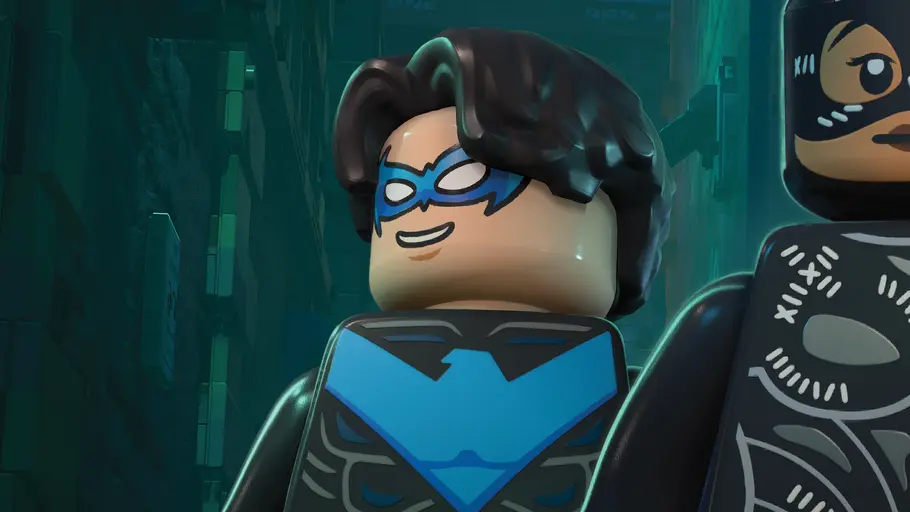 Man sieht Nightwing, Catwoman und Batgirl in Lego-Form.