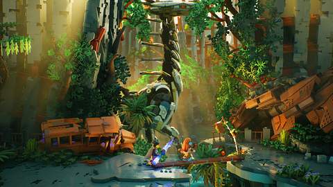 In Aloys kommendem Abenteuer LEGO Horizon Adventures trifft unsere Heldin erneut auf Maschinen-Dinosaurier - doch dieses Mal sind diese komplett aus Legosteinen - Foto: Guerilla Games / Studio Gobo