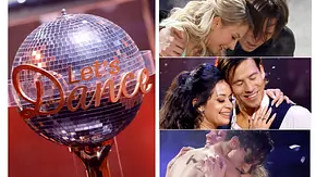 Links der Lets Dance-Pokal für den Dancing Star 2026, rechts Anna-Carina Woitschack, Joel Mattli und Milano ganz emotional mit ihren Tanzpartnern.  - Foto: Imago / Panama Pictures
