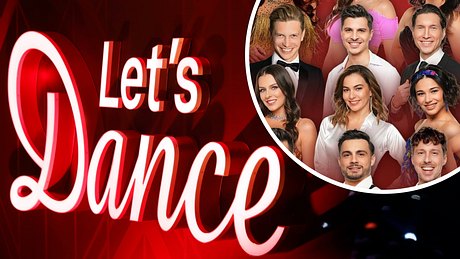 Collage: Die Gesichter der Profis der „Let’s Dance“-Livetour 2025 vor dem „Let’s Dance“-Schriftzug  - Foto:  IMAGO / Panama Pictures & Instagram/Lets-Dance