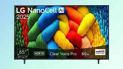 Ein LG NanoCell-Fernseher zeigt einen farbenfrohen geflochtenen Hintergrund.  - Foto: MediaMarkt/PR