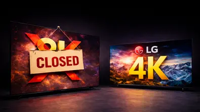 Auf der linken Seite steht ein LG 8K-Fernseher mit großen X und Closed Schild, rechts steht ein LG 4K-Fernseher.  - Foto: TV Movie / ChatGPT