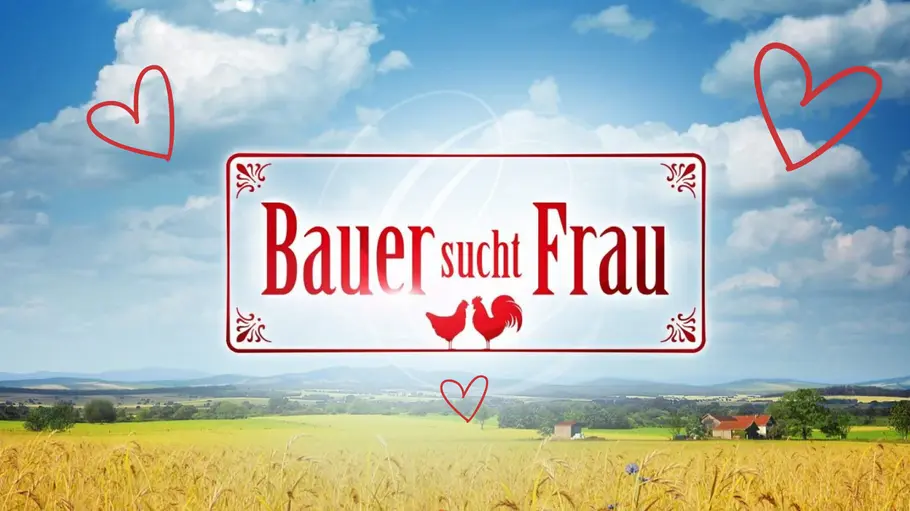 Logo von Bauer sucht Frau mit Herz-Stickern an den Seiten Logo von Bauer sucht Frau mit Herz-Stickern an den Seiten