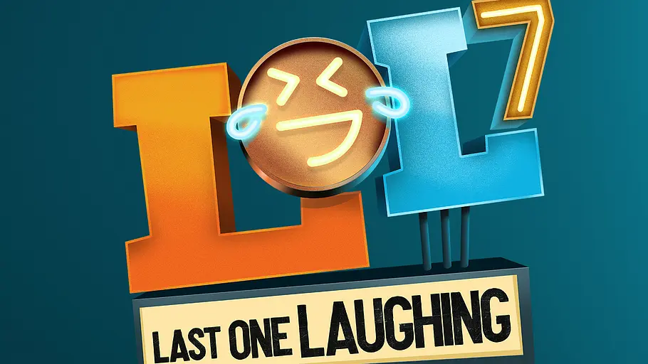 LOL Staffel 7 Logo zur siebten Staffel von „LOL: Last One Laughing“ mit stilisierten Buchstaben „LOL“, einer lachenden Emoji-Gesichtsikone und der Zahl 7.