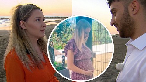 Collage: Loredana Wollny und Servet schauen sich verliebt an, in einem Kreis sieht man sie mit Schwangerschaftsbauch - Foto: Instagram/Loredana-Wollny