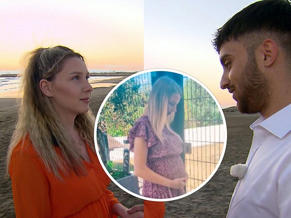 Collage: Loredana Wollny und Servet schauen sich verliebt an, in einem Kreis sieht man sie mit Schwangerschaftsbauch - Foto: Instagram/Loredana-Wollny