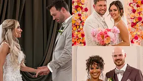 Yasmin und Andi, Konsti und Jessi und Josy und Gunnar bei ihrer Love is Blind-Traumhochzeit. - Foto: Netflix Yasmin und Andi, Konsti und Jessi und Josy und Gunnar bei ihrer Love is Blind-Traumhochzeit. - Foto: Netflix