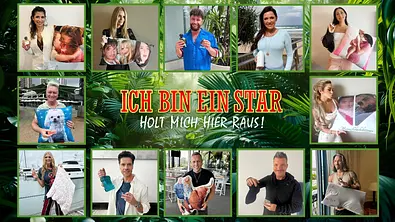 Collage mehrerer Promis, die ihre Luxusartikel für das Dschungelcamp zeigen. Viele halten individuell gestaltete Kissen mit Fotos von Angehörigen oder Haustieren in die Kamera, andere zeigen Glücksbringer, Kosmetik oder persönliche Gegenstände. In der Mitte steht das Logo: „Ich bin ein Star – Holt mich hier raus!“ vor tropischem Hintergrund. - Foto: RTL