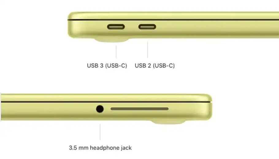 MacBook Neo Anschlüsse Seitenansicht von links und rechts