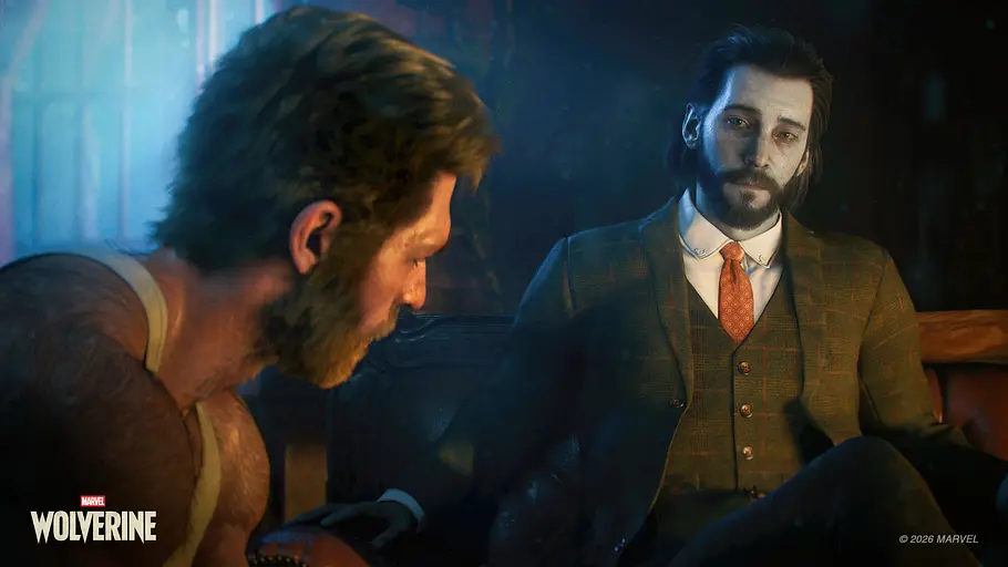 Wolverine spricht in einem dunklen Zimmer mit seinem Mentor Essex