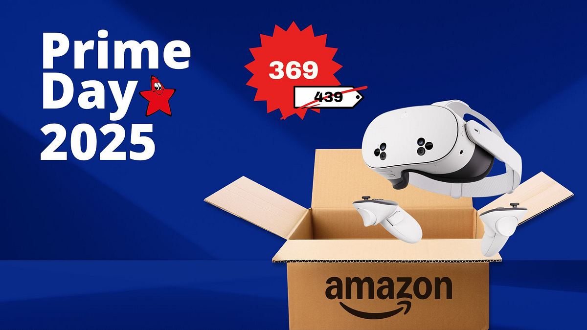 Prime Day Meta Ques Eine Meta Quest 3 S über einem Amazon Karton