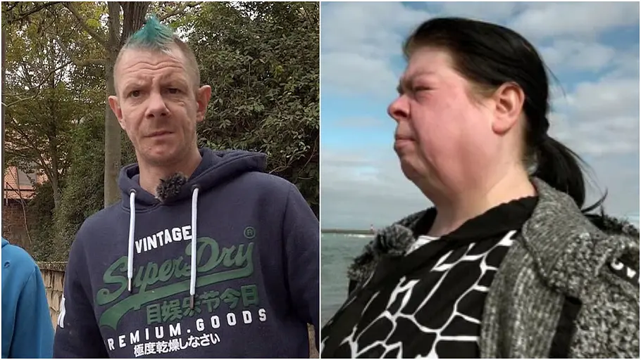 Eine Collage: Links im Bild Micky, rechts Pamela am Strand.