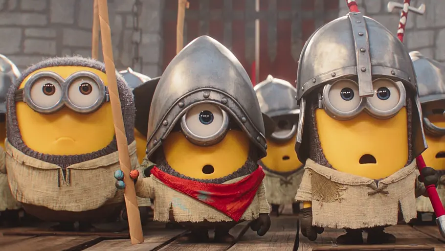 „Minions & Monsters“ Henry und James stehen in Ritterrüstung am Set und schauen erstaunt ihren Gegner an