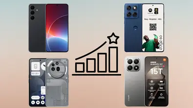 Vier Smartphones mit einer Skala in der Mitte. - Foto: TV Movie / PR 