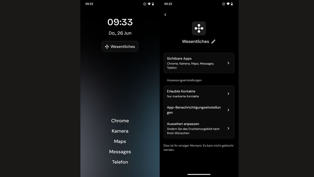 Moments Zwei Screenshots eines Smartphone-Bildschirms.