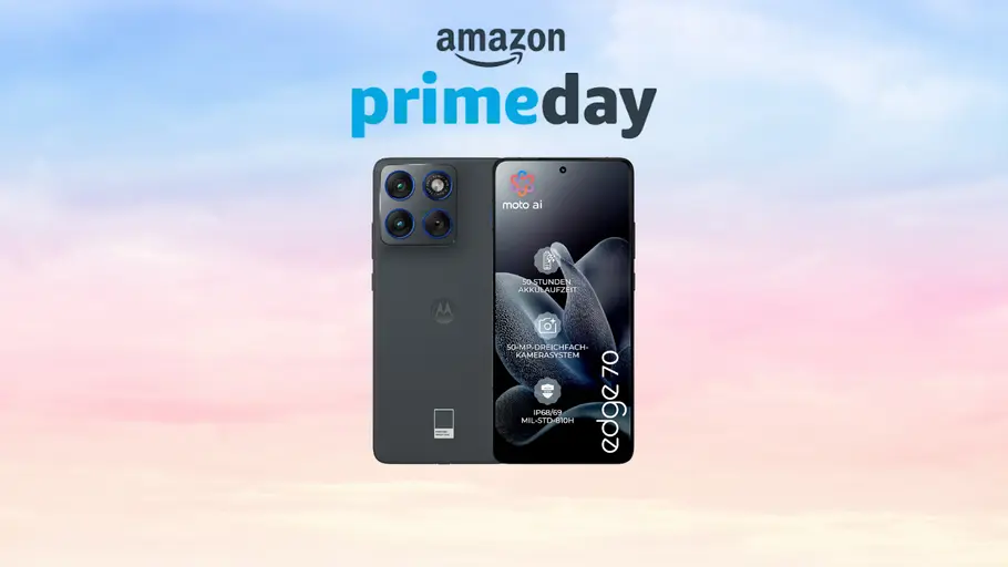 Motorola Edge 70 Prime Day 2026 Motorola Edge 70 vor einem farbenfrohen Hintergrundbild und unter einem Amazon Prime Day Logo
