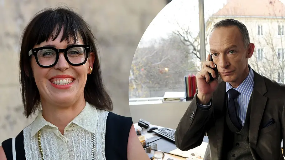 Eva Karl Faltermeier und Christoph Süß Man sieht in einer Collage Eva Karl Faltermeier und Christoph Süß. Süß telefoniert.