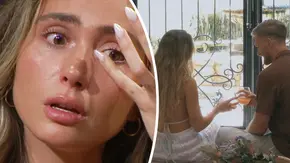Collage zeigt Nadja weinend beim Bachelors-Wiedersehen, rechts ein Bild mit Bachelor Sebastian beim Anstoßen.  - Foto: RTL