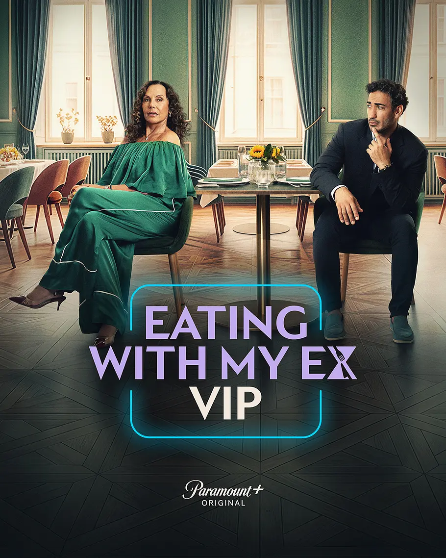 Natascha Ochsenknecht und Umut Kekilli sitzen in einem Restaurant. Darunter steht der Schriftzug „Eating with my Ex VIP“.