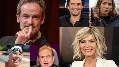 Jörg Hartmann, Oliver Mommsen, Carolin von der Groeben, Tanja Scholz, Oliver Kalkofe und Sonya Kraus gehören am 13. Februar 2026 zu den Gästen der „NDR Talk Show“.  - Foto: NRD Fernsehen/Uwe Ernst, IMAGO / STAR-MEDIA, ZDF, Imago, NDR/Paul Rohlfs