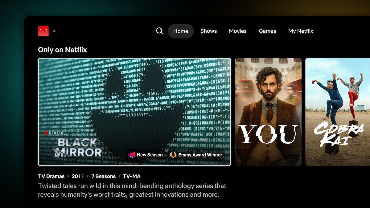Größere Bilder bieten Platz für Empfehlungen und die besten Argumente. Ein Beispiel für das neue Design einer Empfehlungskategorie von Netflix.