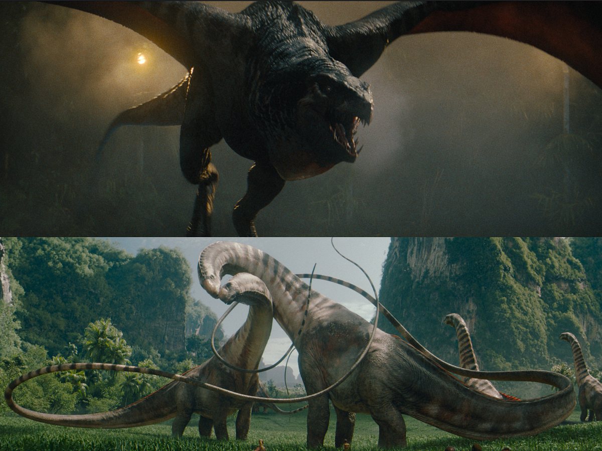 Collage: Oben Mutadon, unten Titanosauruses in JURASSIC WORLD REBIRTH