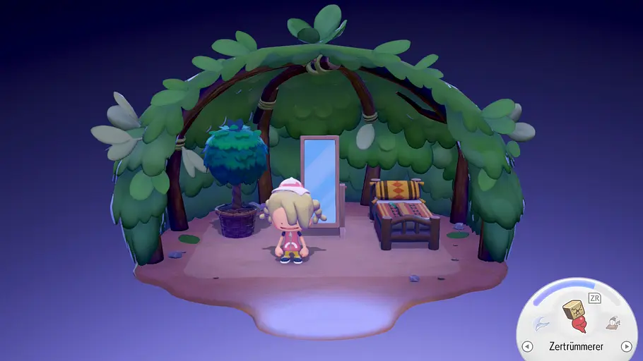 Ditto in menschlicher Form in einer kleinen Hütte aus Blättern.