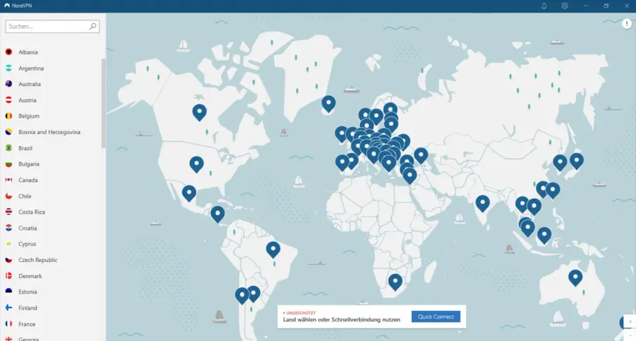 Weltkarte mit NordVPN-Server-Standorten 