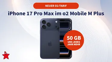 iPhone 17 Pro Max im o2 Mobile M Plus Bundle vor einem grauen Hintergrund - Foto: o2 / TVM