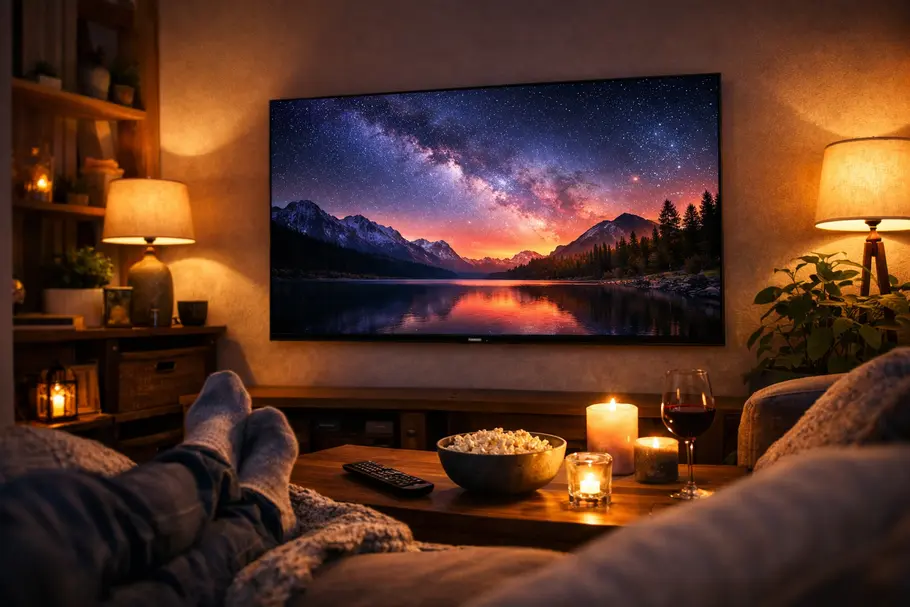 OLED-Fernseher in einem abgedunkelten Raum