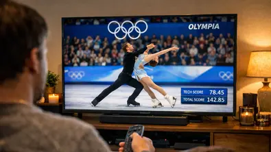 Eine Person schaut Eiskunstlauf im TV - Foto: TVMovie/ChatGPT