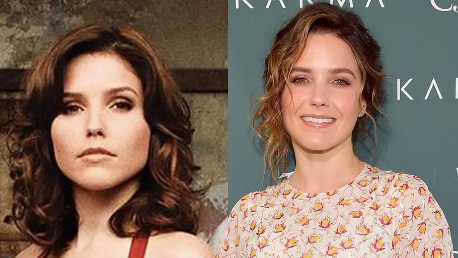 Bildcollage von Sophia Bush damals und heute: links als Brooke Davis in „One Tree Hill“, rechts bei einem späteren öffentlichen Auftritt.