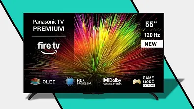 Panasonic OLED TV mit 55 Zoll als Freisteller vor farbigem Hintergrund - Foto: TVM/PR