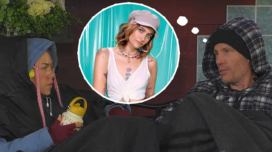 Christian Lell, Nina Bridney, Paris Jackson Collage: Christian Lell denkt beim Gespräch mit Nina Bridney im „Promi Big Brother“-Container an Paris Jackson. (Symbolbild)