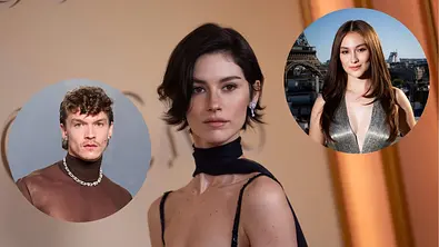 Gracie Abrams in einem schwarzen Kleid bei den Oscars. Linken neben ihr schwebt eine Blase mit Connor Storrie und rechts eine mit Lola Tung. - Foto: Collage: IMAGO / Bestimage / Image Press Agency / Cinema Publishers Collection Gracie Abrams in einem schwarzen Kleid bei den Oscars. Linken neben ihr schwebt eine Blase mit Connor Storrie und rechts eine mit Lola Tung. - Foto: Collage: IMAGO / Bestimage / Image Press Agency / Cinema Publishers Collection