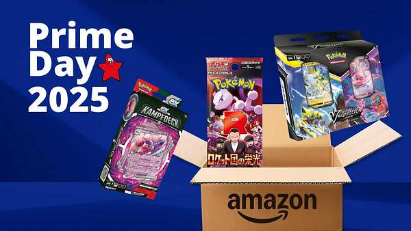 Verschiedene Sets von Pokemon karten, die aus einem Amazon-Karton springen. - Foto: TVM/PR