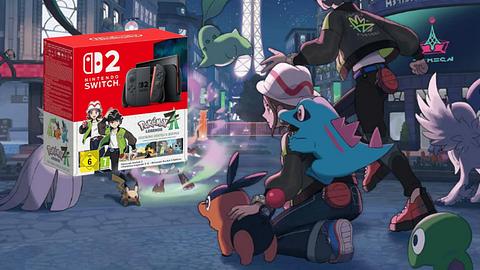 Ein Szene aus dem Pokémon Spiel Legenden Z-A. Daneben die Verpackung vom zugehörigen Bundle. - Foto: Nintendo/PR