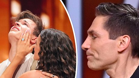 Collage: Links ein weinender Taliso Engel, der von Patricija Ionel getröstet wird, rechts, ein betroffen dreinblickender Christian Polanc - Foto:  RTL und IMAGO / Future Image
