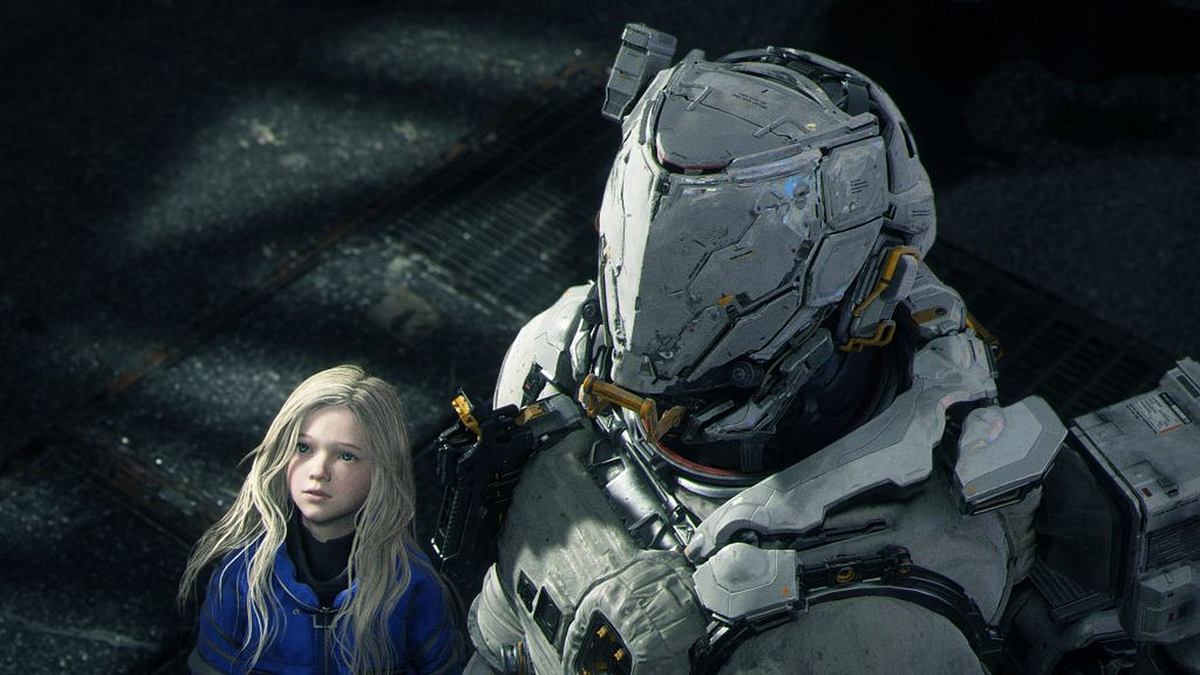 Pragmata Ein Screenshot des Capcom Spiels Pragmata mit dem Astronauten und dem kleinen Mädchen Diana