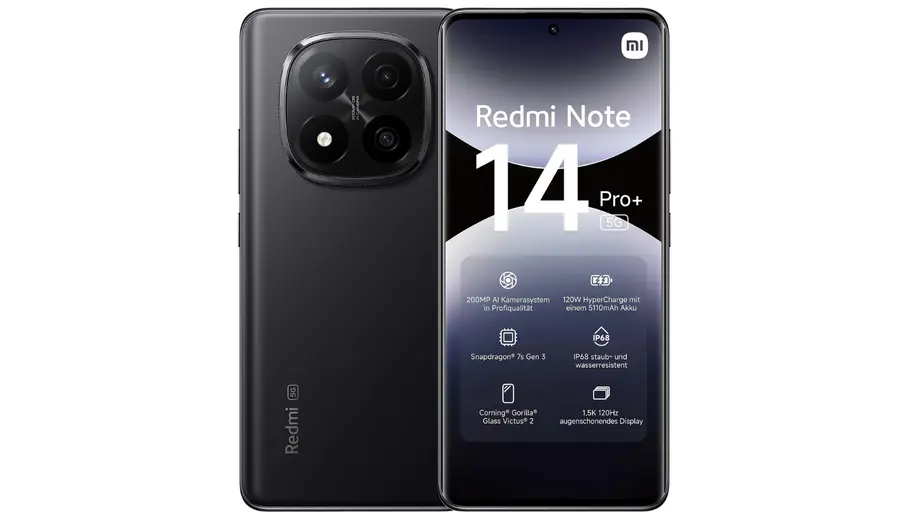 Produktbild Xiaomi Redmi Note 14 Pro+ Produktbild Xiaomi Redmi Note 14 Pro+ Vorder- und Hinteransicht