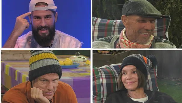 Noch bei PromiBB dabei: Eine Collage zeigt Maurice Dziwak, Axel Schulz, Christian Lell und Anouschka Renzi mit verschiedenen Kopfbedeckungen. - Foto: Joyn Noch bei PromiBB dabei: Eine Collage zeigt Maurice Dziwak, Axel Schulz, Christian Lell und Anouschka Renzi mit verschiedenen Kopfbedeckungen. - Foto: Joyn
