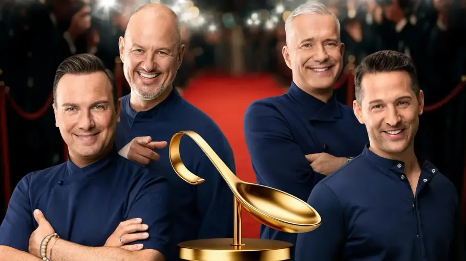 Promi Taste 2026. Promitaste-Halbfinale 2026: Die Spitzenköche Tim Raue (v.l.), Frank Rosin, Alexander Herrmann und Alexander Kumptner.