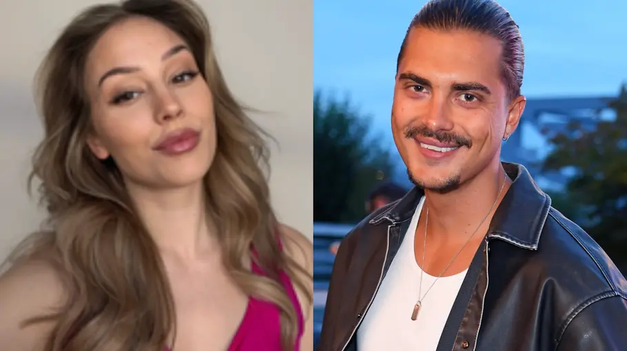 Melia Hoch und Tim Kühnel: Gewinner-Paar Staffel 3 Melina mit langen, gewellten Haaren in pinkem Oberteil, rechts in einem anderen Bild Tim mit zurückgekämmten Haaren und Lederjacke, beide lächeln in die Kamera, neutraler Hintergrund.